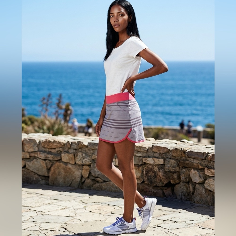 adidas Heather Gray Striped Skort with Pink Waistband